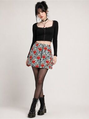 Hayley Elsaesser key heart skirt XS lined Aline  twill mini mod Alt Goth